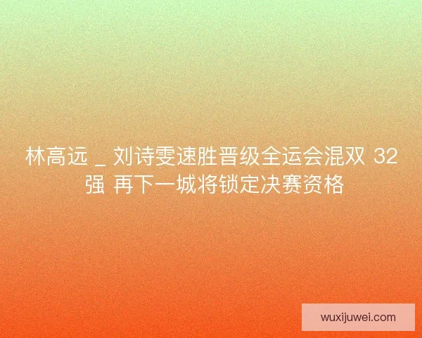林高远 _ 刘诗雯速胜晋级全运会混双 32 强 再下一城将锁定决赛资格