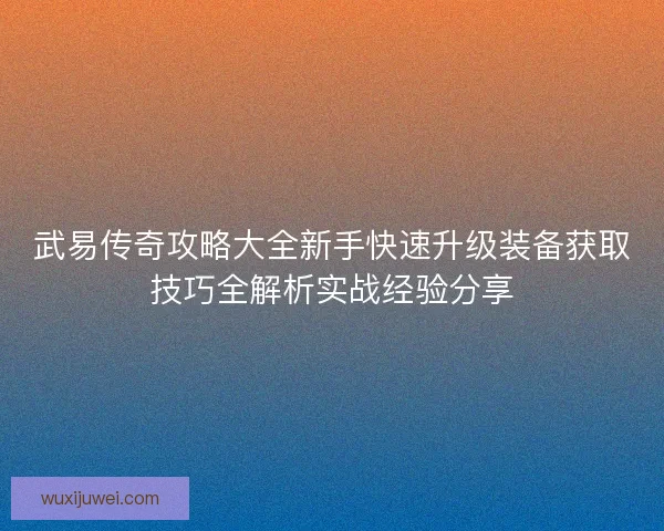 武易传奇攻略大全新手快速升级装备获取技巧全解析实战经验分享