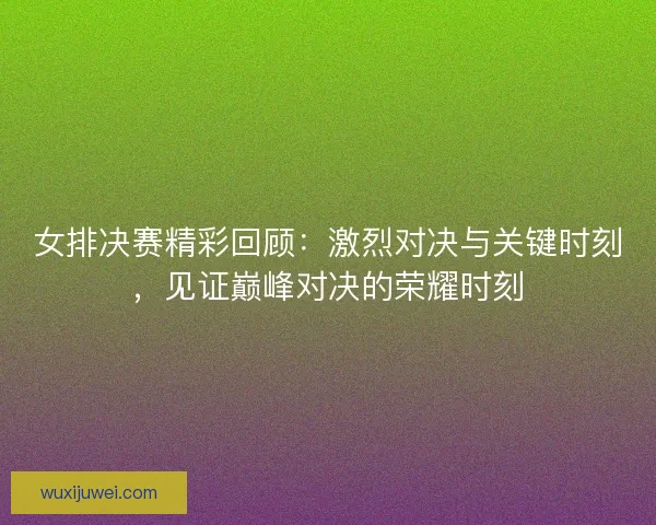 女排决赛精彩回顾：激烈对决与关键时刻，见证巅峰对决的荣耀时刻